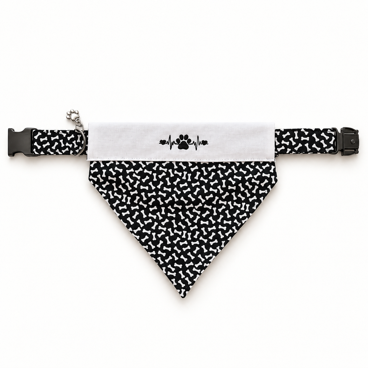 Black with Dog Bones Collar/Bandanna Combo
