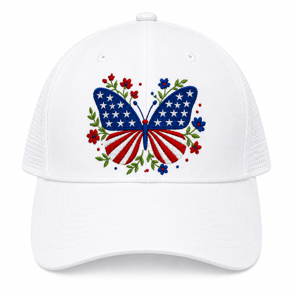 Patriotic Butterfly with Flowers Cap