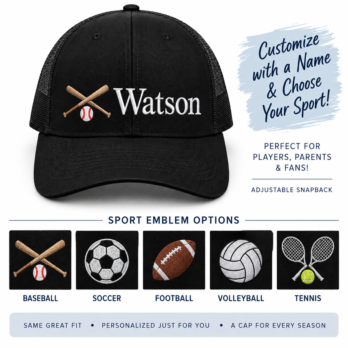 Personalized Sports Cap - choose your Sport & Cap Color